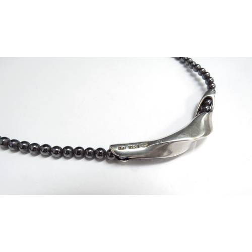 9439 - A Georg Jensen silver and hematite bead necklace by Hans Hanson, boxed, 40cm long       (R) £120