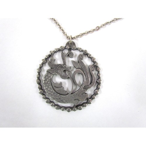 7254 - A pewter necklace depicting a dragon by Jorgen Jensen, Denmark, mark to reverse 1960/70's     (C)