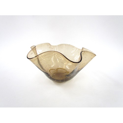 7161 - A wave rim glass bowl by Adam Jablonski, Poland, signed to base. 24cm diameter x 14cm high