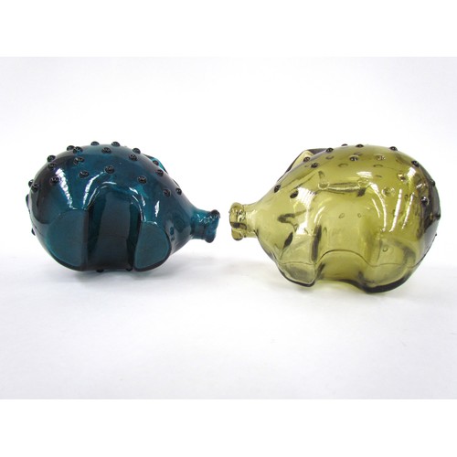 7229 - Two Holmegaard glass pig money boxes designed by Jacob Bang 1950's, 8cm high x 13cm