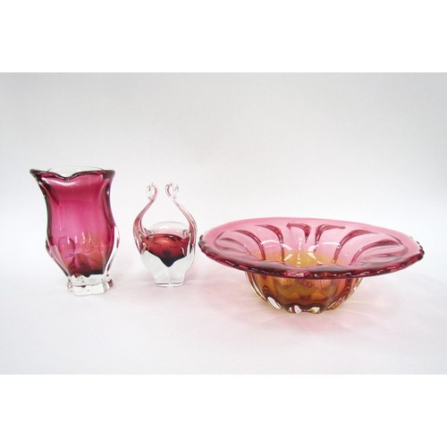 7181 - Three pieces of Chribska Czech glass, largest 29cm diameter x 9cm high