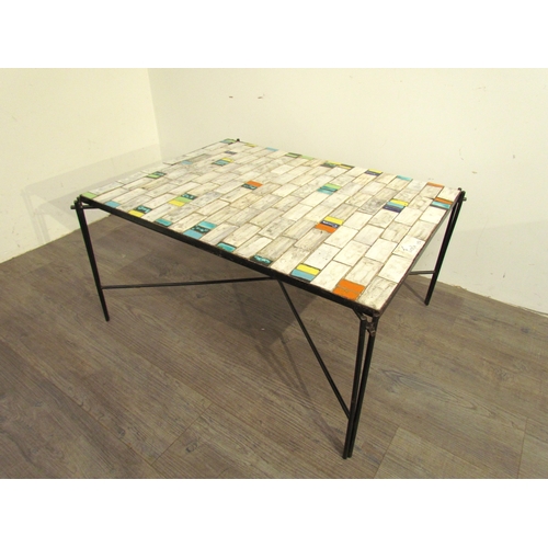 7247 - A Turkish 'Fureya' 1956 coffee table with tiled top by Fureya Koral, set on a metal rod frame. 82cm ... 