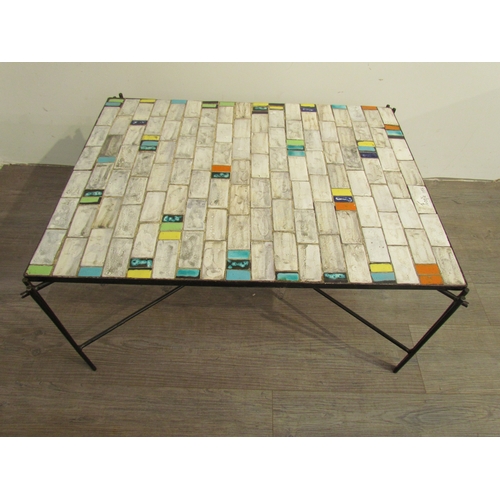 7247 - A Turkish 'Fureya' 1956 coffee table with tiled top by Fureya Koral, set on a metal rod frame. 82cm ... 