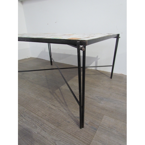 7247 - A Turkish 'Fureya' 1956 coffee table with tiled top by Fureya Koral, set on a metal rod frame. 82cm ... 