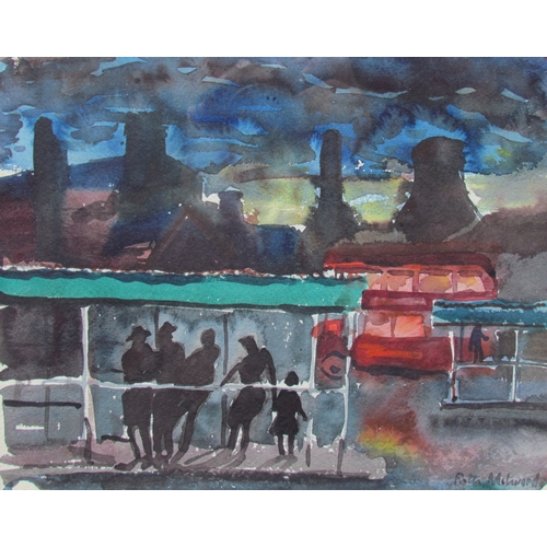 7516 - FRANK FRITH MILWARD (1906-1982) A framed and glazed watercolour, 'Bus stop in Stoke'. Signed bottom ... 