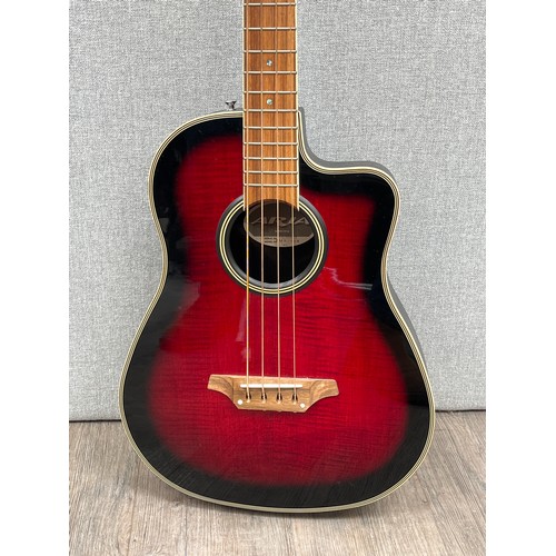 5157 - An Aria MB-50B RS electro acoustic bass, red burst body, soft cased