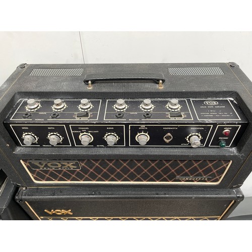 5033 - A Vox Conqueror amplifier head, serial no. ST1466, together with a Vox speaker cabinet,
possibly a V... 