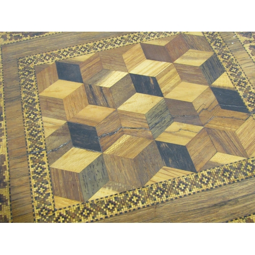 A late 19th century Tunbridge ware box with parquetry 3D cube centre ...