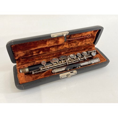 5078 - An ebony and silver plated piccolo, fitted case, no maker visible