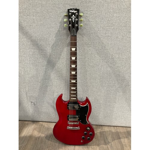 5102 - A JHS 'Vintage' VS6 SG style electric guitar, red body, serial number 09091004, in Glarry tweed effe... 