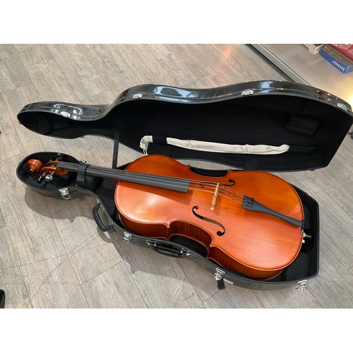 5139 - A Hindersine Vivente Chinese made full size cello, 124cm long, in hard case with extra soft case