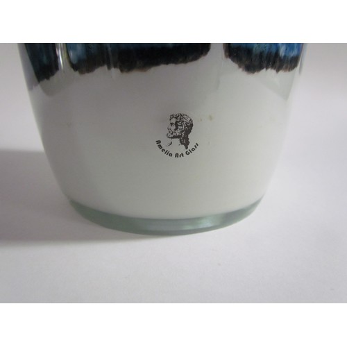 7155 - An Amelia Glass studio vase in mottled blue and white, waved rim, label to side, 33.5cm high