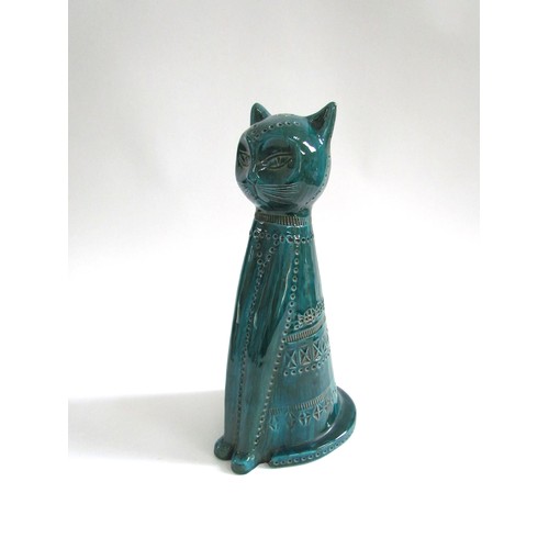 7054 - A Bitossi Pottery figure of a Cat by Aldo Londi in green glaze. Painted mark inside, 32.25cm high   ... 