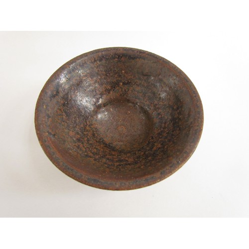 7129 - A studio pottery bowl, speckled brown glaze, indistinct seal to base. 14cm diameter x 5.5cm high  (C... 