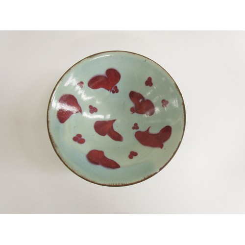 7071 - MARGARET FRITH (b.1943): A Brookhouse Pottery pedestal bowl with red 