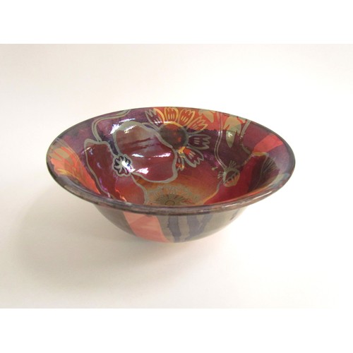 7099 - JONATHAN COX (XX): A studio pottery lustre bowl with floral design, painted mark to base, 28cm x 11.... 