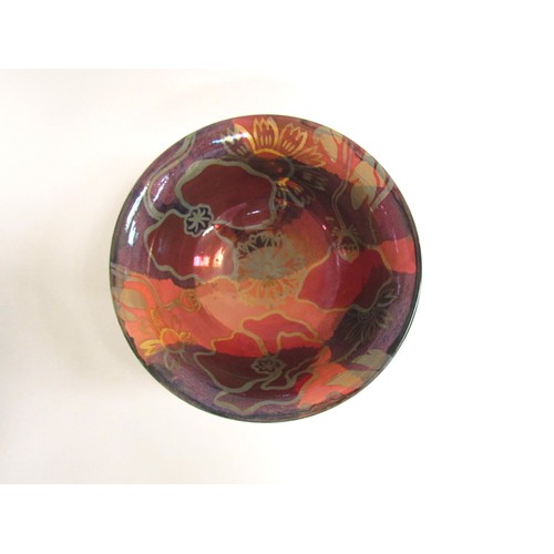 7099 - JONATHAN COX (XX): A studio pottery lustre bowl with floral design, painted mark to base, 28cm x 11.... 