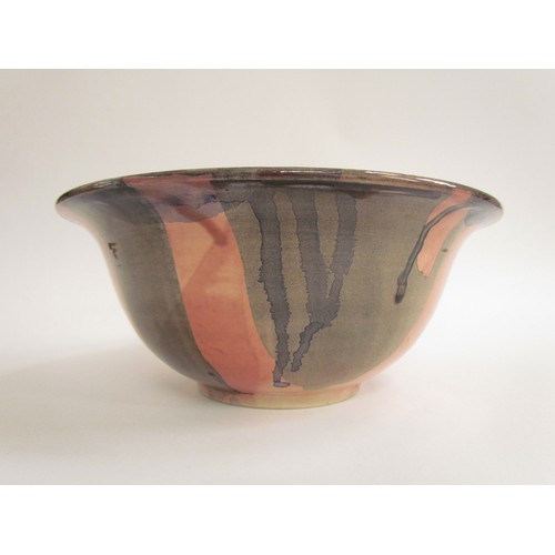 7099 - JONATHAN COX (XX): A studio pottery lustre bowl with floral design, painted mark to base, 28cm x 11.... 