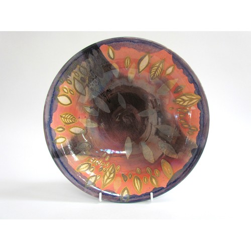 7100 - JONATHAN COX (XX): A studio pottery lustre bowl with foliate design, 28cm diameter x 7.5cm   (C)