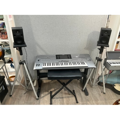 5074 - A Yamaha Tyros 5 digital workstation / keyboard with a pair of Yamaha MSP5 monitor speakers and flig... 