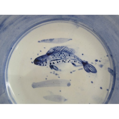 7080 - JIM MALONE (b.1946) A Burnby Pottery small plate with hand painted leaping fish design. Impressed po... 