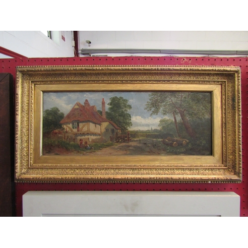 1058 - C.M. DUNCAN: A 19th Century oil on canvas depicting a farmhouse scene with figures and chickens, sig... 