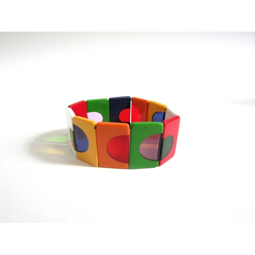 7257 - An acrylic pop art multi coloured panel bracelet and matching necklace