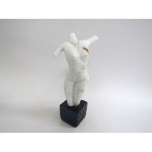 7242 - SERGIO ROSSI (XX): A Murano glass female torso in white on a textured blue plinth. Signature to plin... 