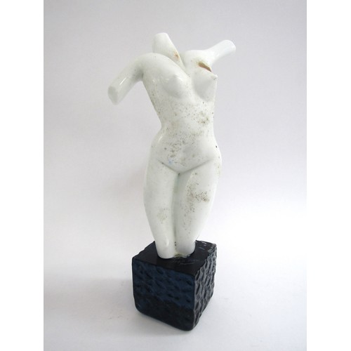 7242 - SERGIO ROSSI (XX): A Murano glass female torso in white on a textured blue plinth. Signature to plin... 