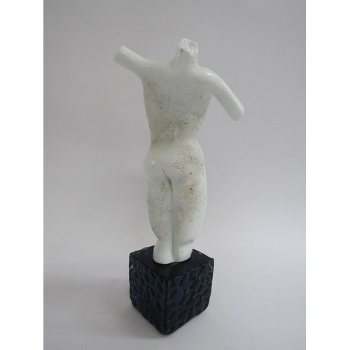 7242 - SERGIO ROSSI (XX): A Murano glass female torso in white on a textured blue plinth. Signature to plin... 