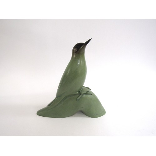 7551 - OSWALDO MERCHOR (Norfolk based Artist): A bronze limited  edition sculpture of a Woodpecker, green f... 