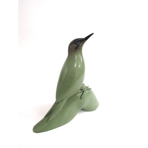 7551 - OSWALDO MERCHOR (Norfolk based Artist): A bronze limited  edition sculpture of a Woodpecker, green f... 