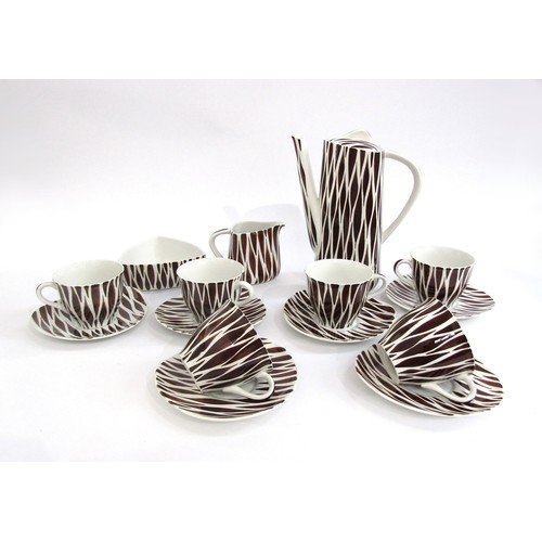 7033 - A 1950's Kelsboro ware coffee set, painted brown and white design.  Coffee pot 23.5cm high