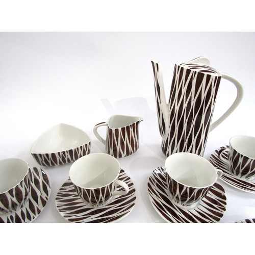 7033 - A 1950's Kelsboro ware coffee set, painted brown and white design.  Coffee pot 23.5cm high