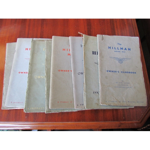 1012 - Nine assorted Vintage Hillman car manuals/owners handbooks, including Hillman & Hillman Minx, variou... 