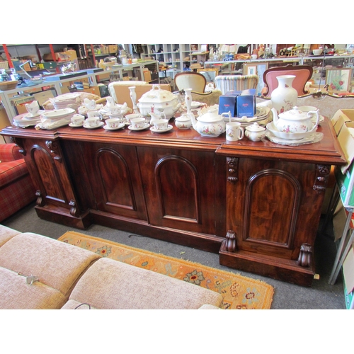 1124 - A Victorian mahogany breakfront sideboard on plinth base and castors, 234cm wide 89cm tall 65cm deep