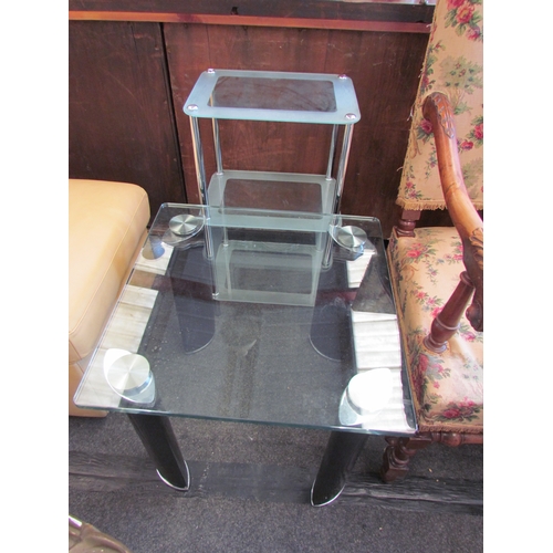 1128 - A square top glass table and three tier glass stand   (E) £8-12