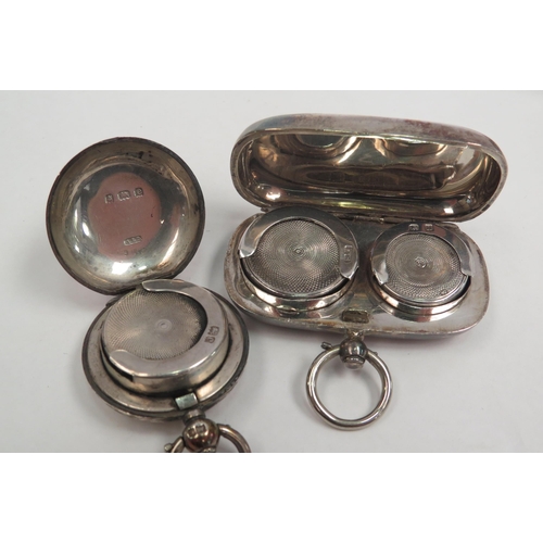 1284 - A silver sovereign case, a silver half and full sovereign case, silver vesta and plated Lowestoft bo... 