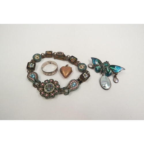 1298 - A gold heart pendant, enamel brooch, micro mosaic bracelet etc    (C)