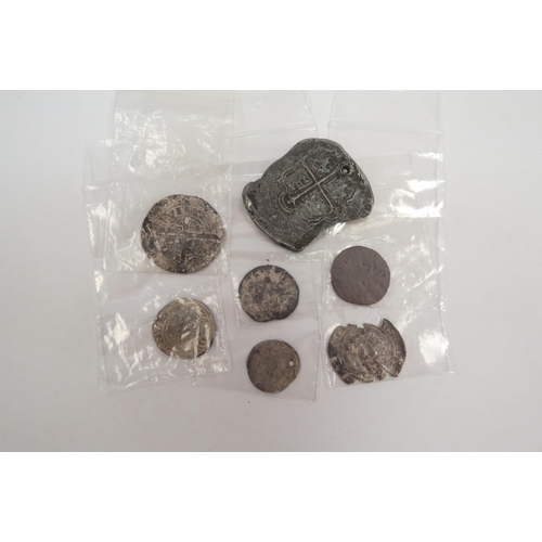 1307 - A bag containing metal detector finds, hammered silver coins, etc