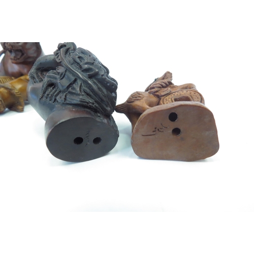 1314 - Four boxwood netsuke - lion, ram, dragon in fish, cat with fish basket, three signed