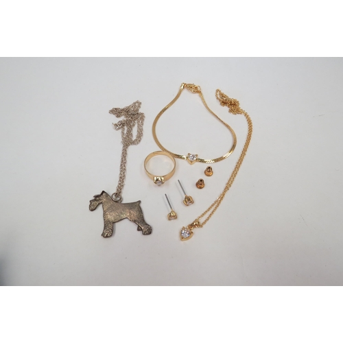 1320 - A silver terrier pendant hung on fine chain and a group of costume jewellery