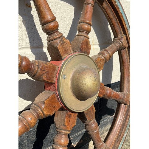 8093 - A late 19th / early 20th Century teak and brass mounted ship’s wheel, 106cm approximate diameter