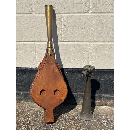 8048 - A brass ship’s horn together with a set of bellows converted to a horn (2)