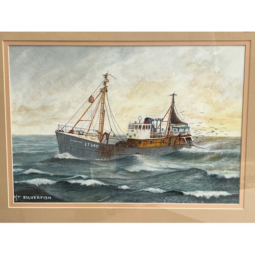 8021 - R. DURRANT (XX): Five watercolours of fishing vessels at sea, framed and glazed