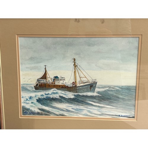 8021 - R. DURRANT (XX): Five watercolours of fishing vessels at sea, framed and glazed