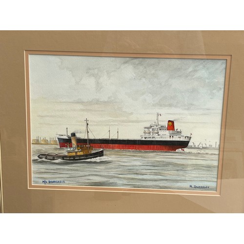 8021 - R. DURRANT (XX): Five watercolours of fishing vessels at sea, framed and glazed