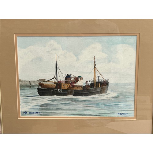 8021 - R. DURRANT (XX): Five watercolours of fishing vessels at sea, framed and glazed