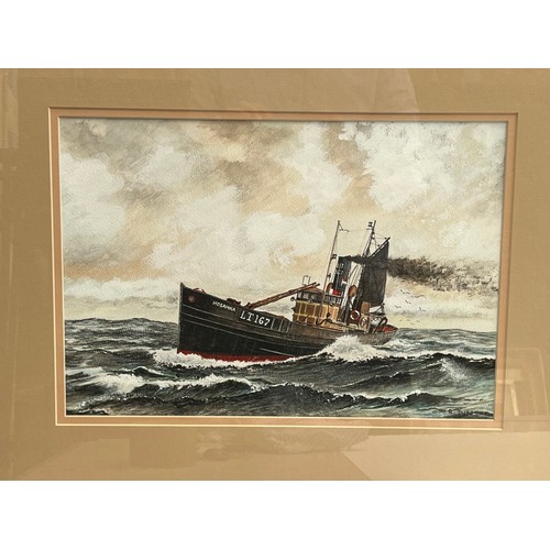 8021 - R. DURRANT (XX): Five watercolours of fishing vessels at sea, framed and glazed