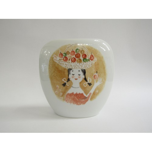 7017 - A Rosenthal pottery decorative vase with hand painted woman in a hat printed and hand painted marks ... 